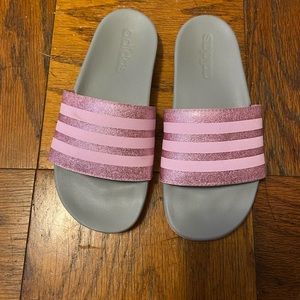Girls 4 adidas pink glitter slides